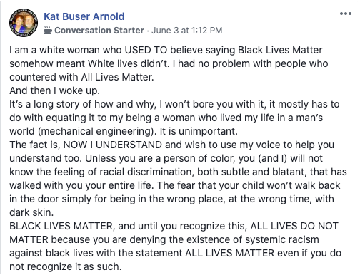Black Lives Matter Facebook comment